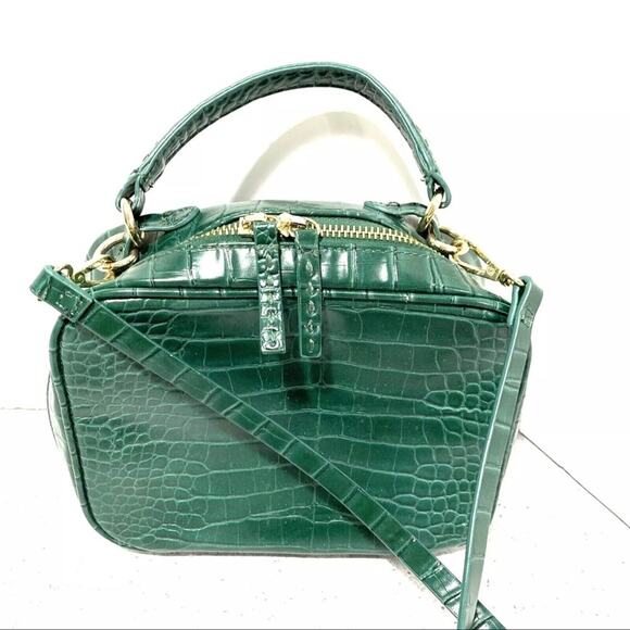 Zara green faux snakeskin moc croc crossbody bag top handle purse 2 way satchel - Picture 2 of 11